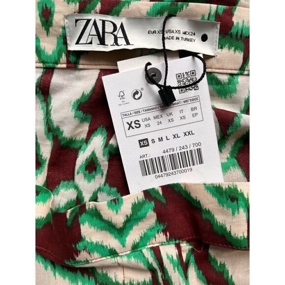 NWT Zara Printed Mid Rise Straight Leg 100% Cotton Pants, Size XS - Picture 9 of 13